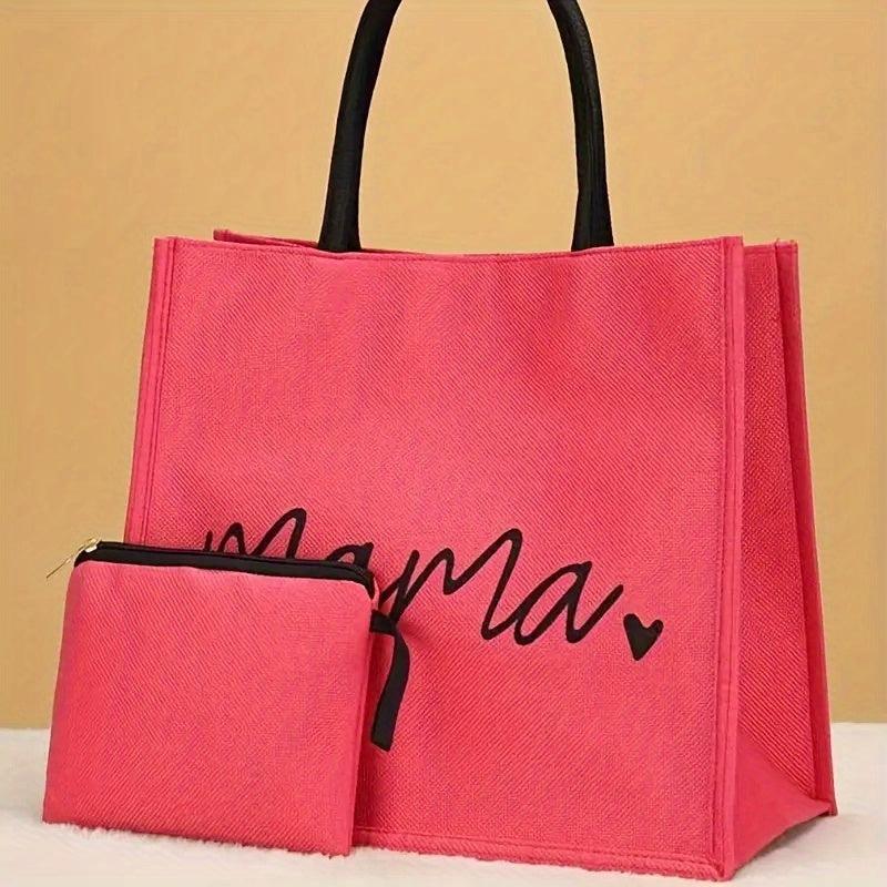2pcs Mama Letter Print Tote Bag Set Reusable Shopping Bag With Coin Purse