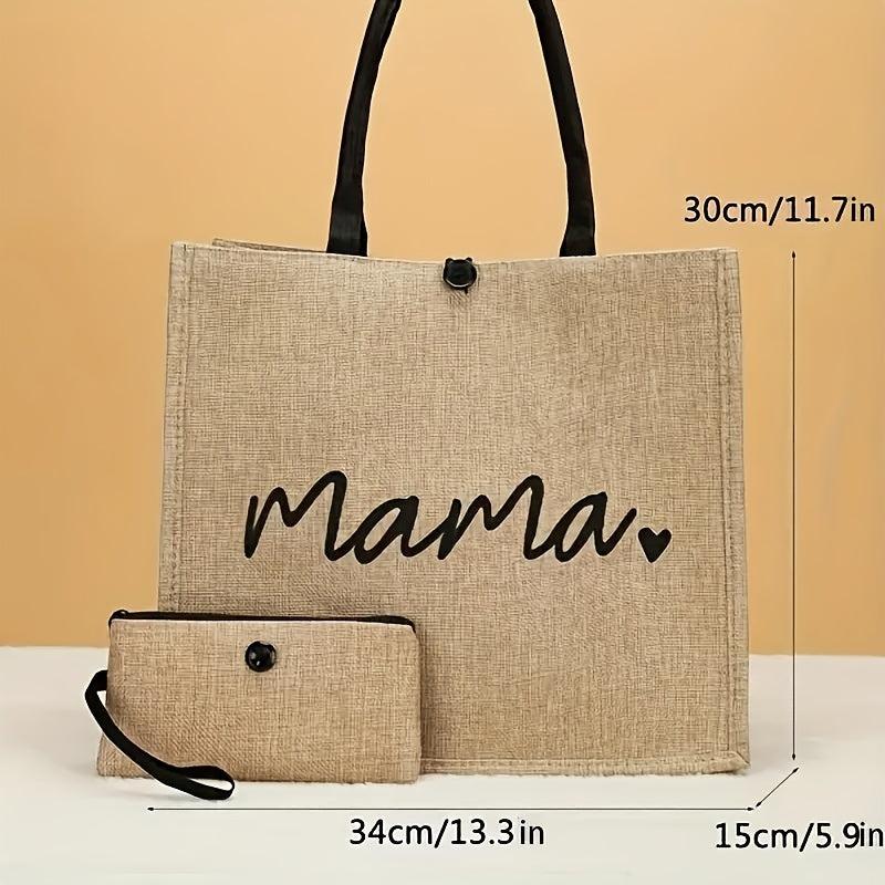 2pcs Mama Letter Print Tote Bag Set Reusable Shopping Bag With Coin Purse