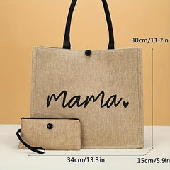 2pcs Mama Letter Print Tote Bag Set Reusable Shopping Bag With Coin Purse