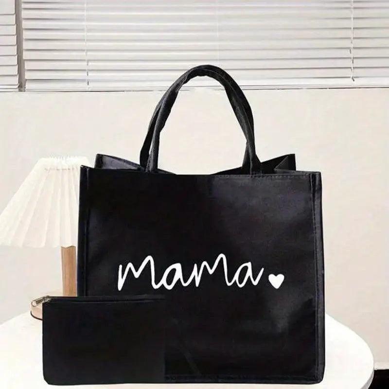 2pcs Mama Letter Print Tote Bag Set Reusable Shopping Bag With Coin Purse