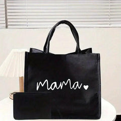 2pcs Mama Letter Print Tote Bag Set Reusable Shopping Bag With Coin Purse