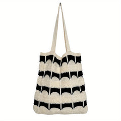 Contrast Knitted Tote Bag Large Capacity Shoulder Bag Women's Grunge Handbag