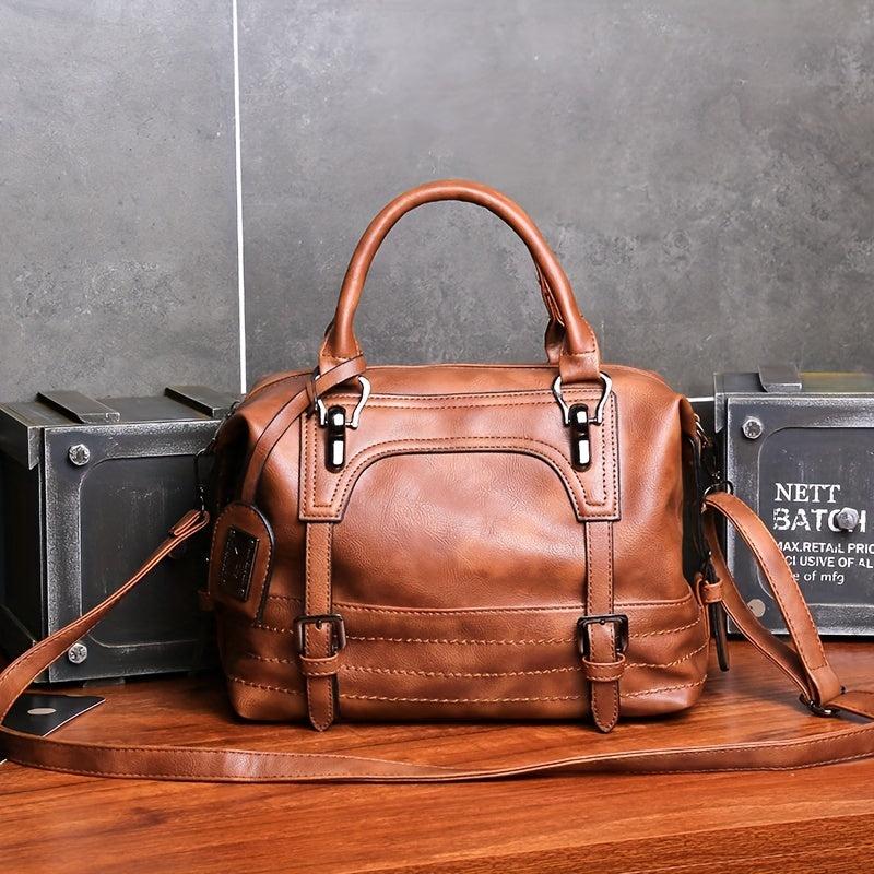 Vintage Top Handle Boston Bag Retro Crossbody Bag Women's Grunge Handbag