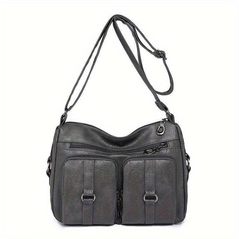 Vintage PU Leather Crossbody Bag Pockets Shoulder Bag for Women