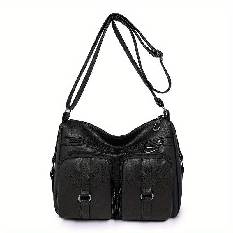 Vintage PU Leather Crossbody Bag Pockets Shoulder Bag for Women