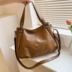 Classic PU Leather Tote Bag Large Capacity Zipper Handbag