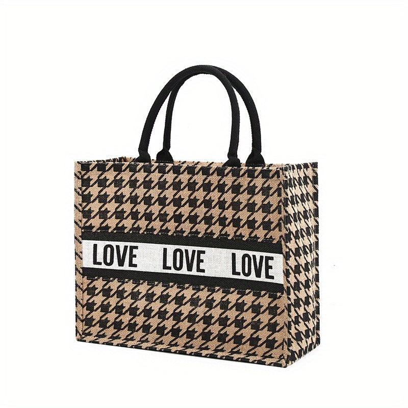 Large Capacity Letter Print Tote Bag Burlap Shopping Handbag