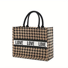 Large Capacity Letter Print Tote Bag Burlap Shopping Handbag
