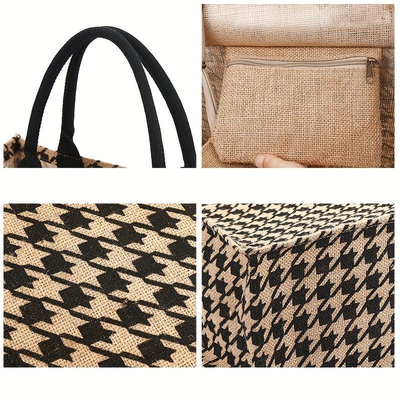 Large Capacity Letter Print Tote Bag Burlap Shopping Handbag
