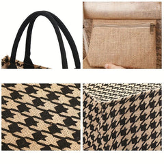 Large Capacity Letter Print Tote Bag Burlap Shopping Handbag
