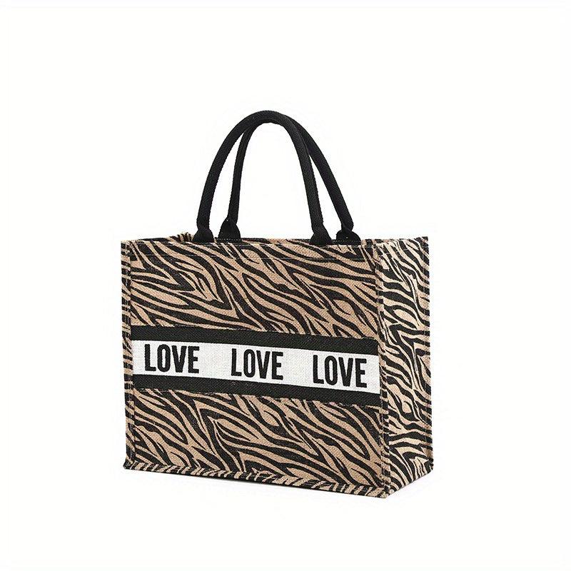 Large Capacity Letter Print Tote Bag Burlap Shopping Handbag