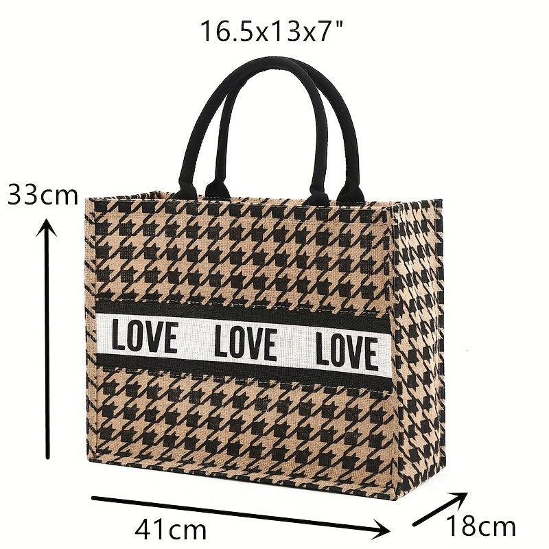 Large Capacity Letter Print Tote Bag Burlap Shopping Handbag