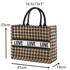 Large Capacity Letter Print Tote Bag Burlap Shopping Handbag