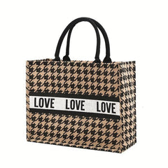 Large Capacity Letter Print Tote Bag Burlap Shopping Handbag