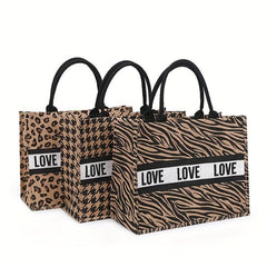 Large Capacity Letter Print Tote Bag Burlap Shopping Handbag