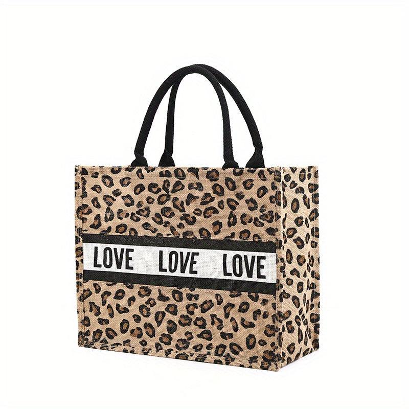 Large Capacity Letter Print Tote Bag Burlap Shopping Handbag