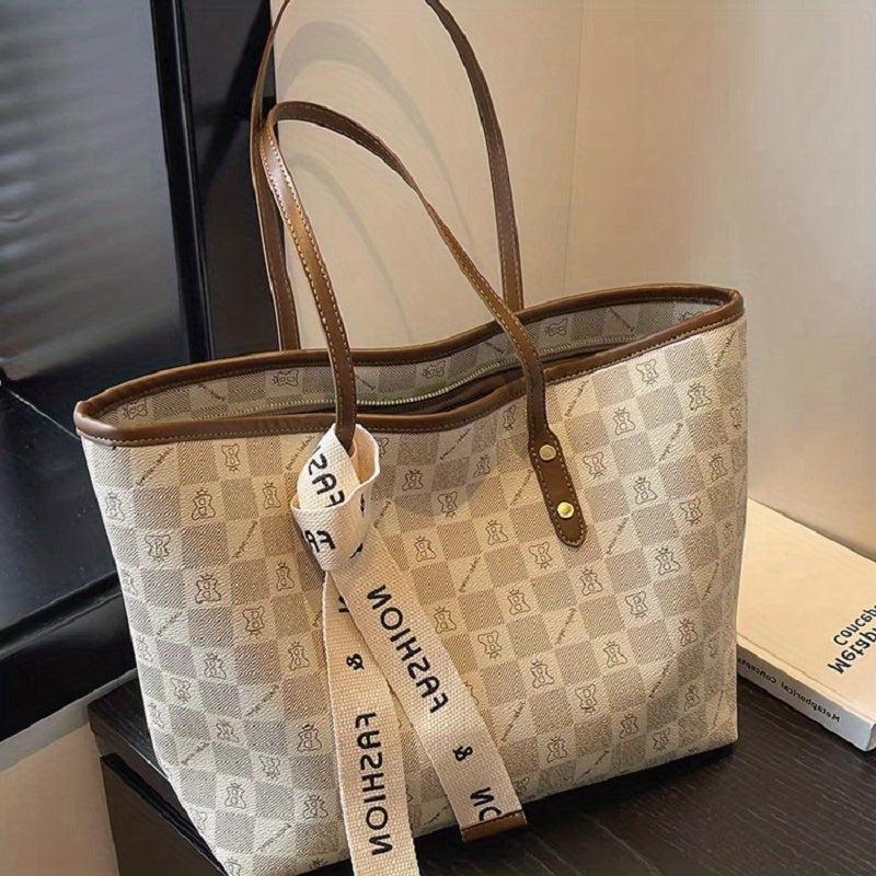 Vintage Geometric Print Tote Bag Large Capacity Shoulder Bag