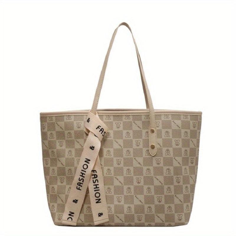Vintage Geometric Print Tote Bag Large Capacity Shoulder Bag