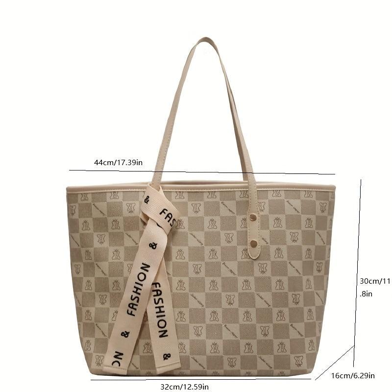 Vintage Geometric Print Tote Bag Large Capacity Shoulder Bag