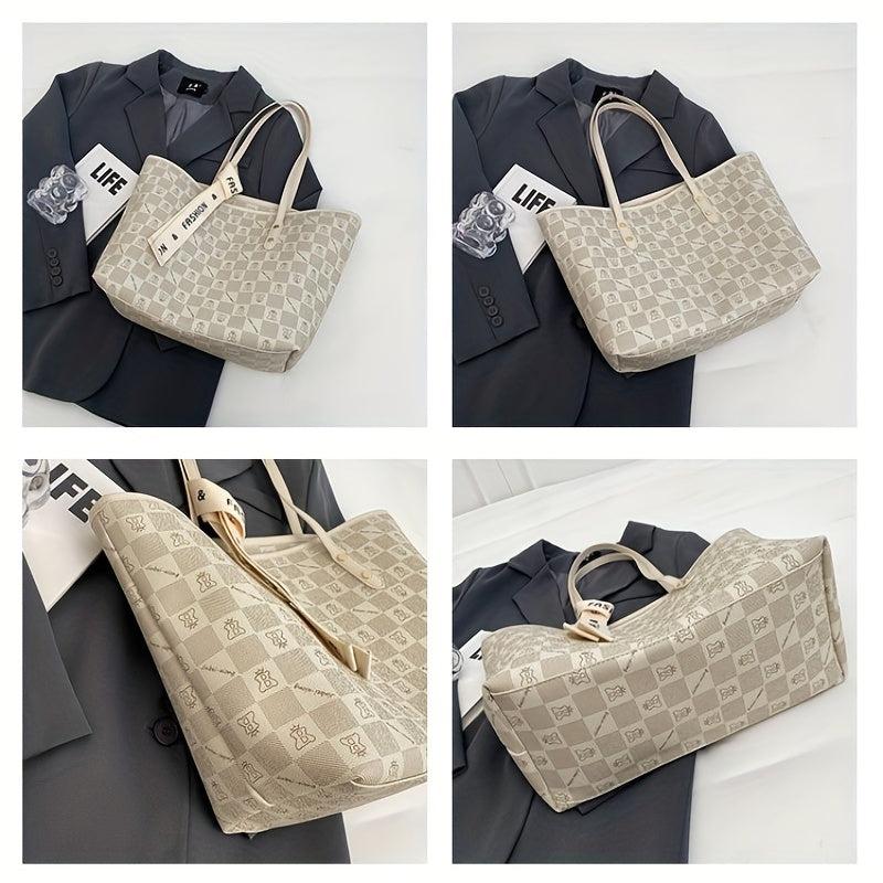 Vintage Geometric Print Tote Bag Large Capacity Shoulder Bag