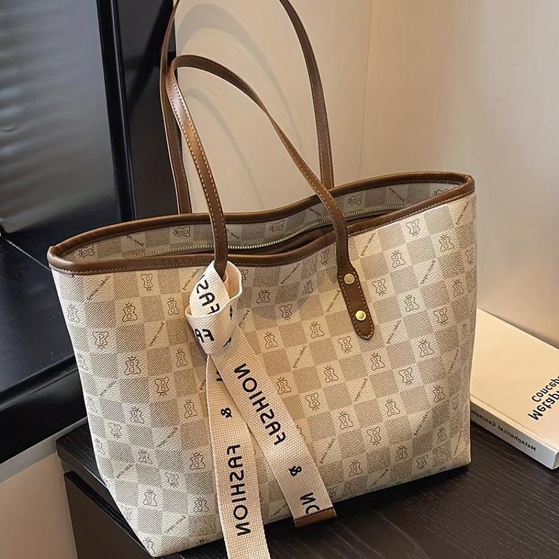 Vintage Geometric Print Tote Bag Large Capacity Shoulder Bag