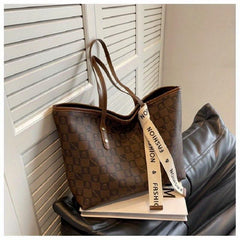 Vintage Geometric Print Tote Bag Large Capacity Shoulder Bag