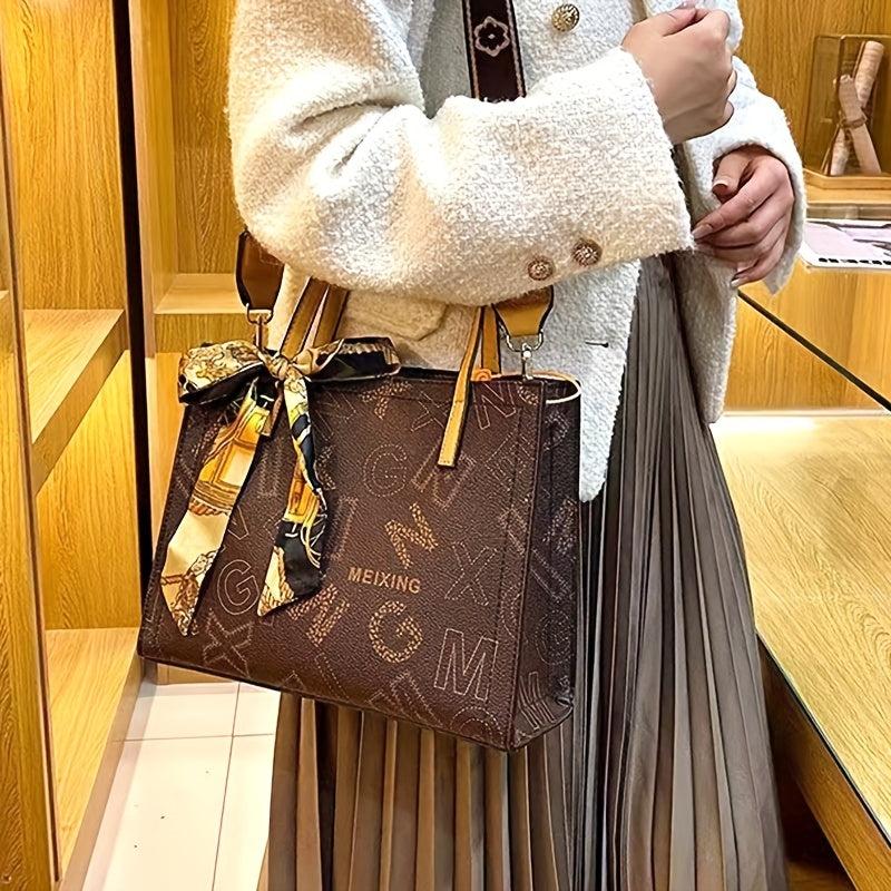 Letter Graphic Tote Bag Large Capacity PU Leather Handbag