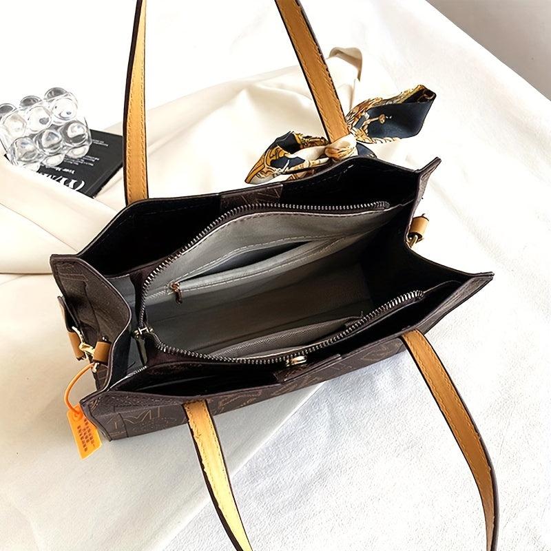 Letter Graphic Tote Bag Large Capacity PU Leather Handbag