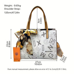 Letter Graphic Tote Bag Large Capacity PU Leather Handbag