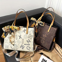 Letter Graphic Tote Bag Large Capacity PU Leather Handbag