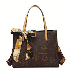 Letter Graphic Tote Bag Large Capacity PU Leather Handbag