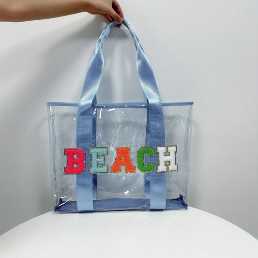 Chenille Letter Patch Bag All Match Transparent Tote Beach Bag