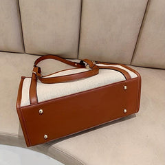 Vintage Contrast Canvas Tote Bag Large Capacity Retro Shoulder Bag