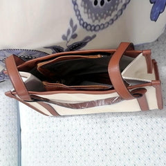 Vintage Contrast Canvas Tote Bag Large Capacity Retro Shoulder Bag