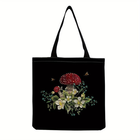 Mushroom Pattern Linen Shopper Bag Portable Shoulder Bag