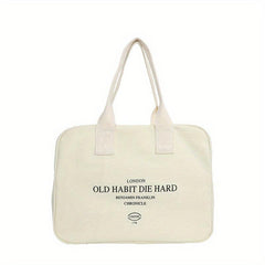 Vintage Letter Graphic Tote Bag Retro Canvas Handbag For Commute & School