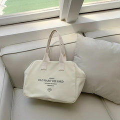 Vintage Letter Graphic Tote Bag Retro Canvas Handbag For Commute & School
