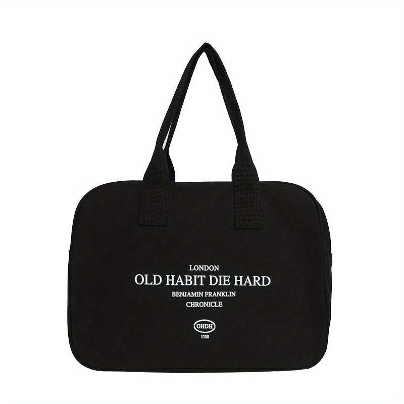 Vintage Letter Graphic Tote Bag Retro Canvas Handbag For Commute & School