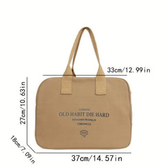 Vintage Letter Graphic Tote Bag Retro Canvas Handbag For Commute & School