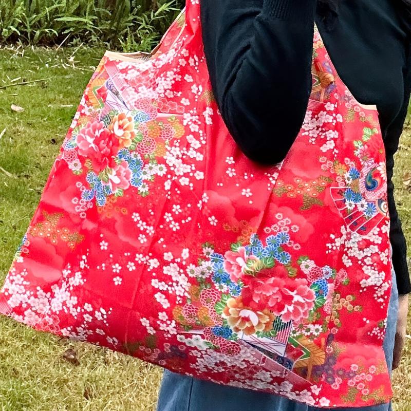 Red Flower Pattern Shoulder Bag Lightweight Shopper Bag