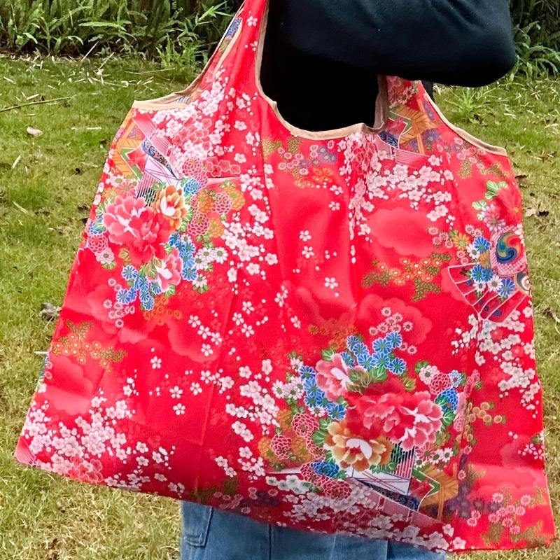 Red Flower Pattern Shoulder Bag Lightweight Shopper Bag