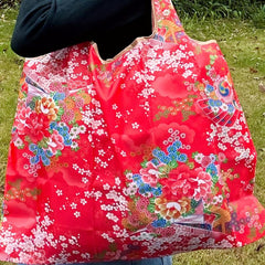 Red Flower Pattern Shoulder Bag Lightweight Shopper Bag