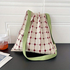 Checkerboard Shoulder Bag Ruched Tote Foldable Knitted Handbag