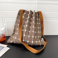 Checkerboard Shoulder Bag Ruched Tote Foldable Knitted Handbag