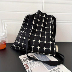 Checkerboard Shoulder Bag Ruched Tote Foldable Knitted Handbag