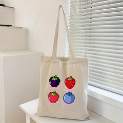Fruit Print Canvas Tote Bag Large Capacity Shoulder Bag