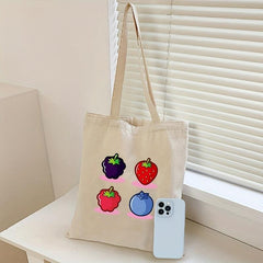 Fruit Print Canvas Tote Bag Large Capacity Shoulder Bag