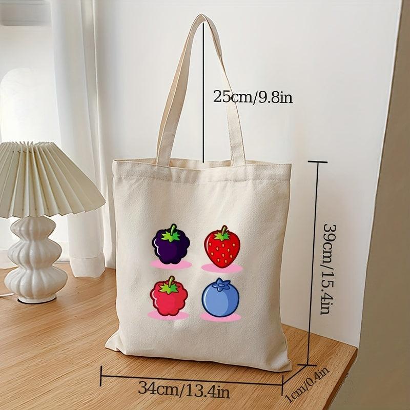 Fruit Print Canvas Tote Bag Large Capacity Shoulder Bag