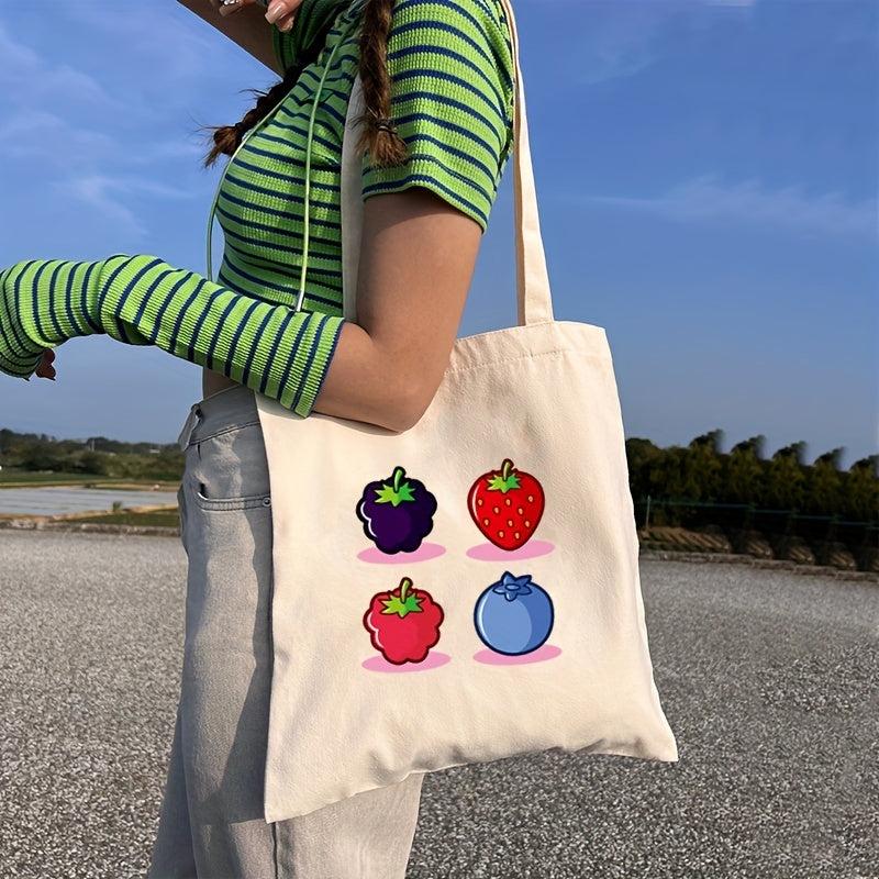 Fruit Print Canvas Tote Bag Large Capacity Shoulder Bag