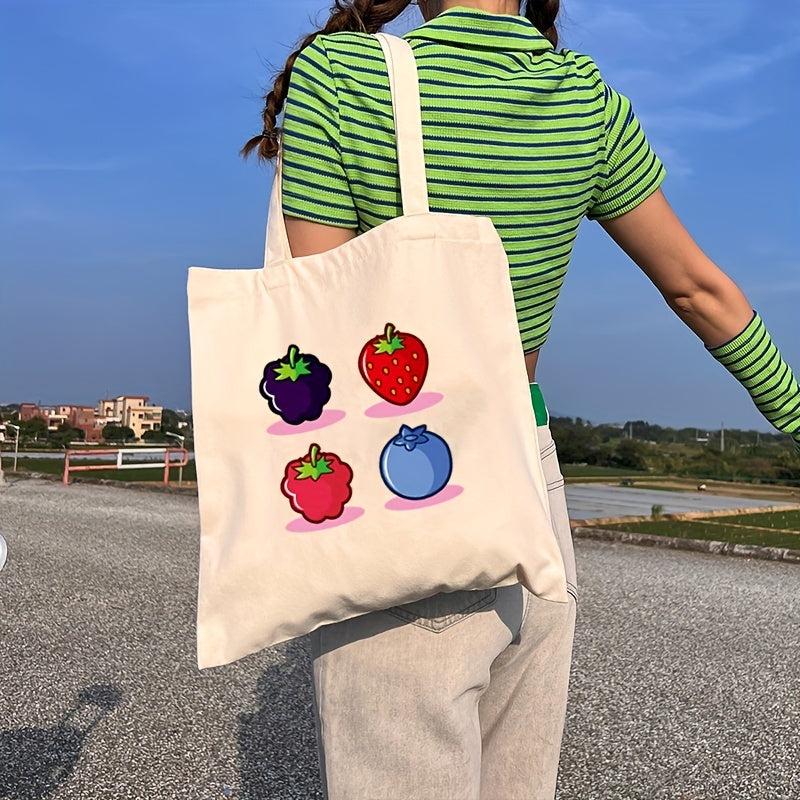 Fruit Print Canvas Tote Bag Large Capacity Shoulder Bag